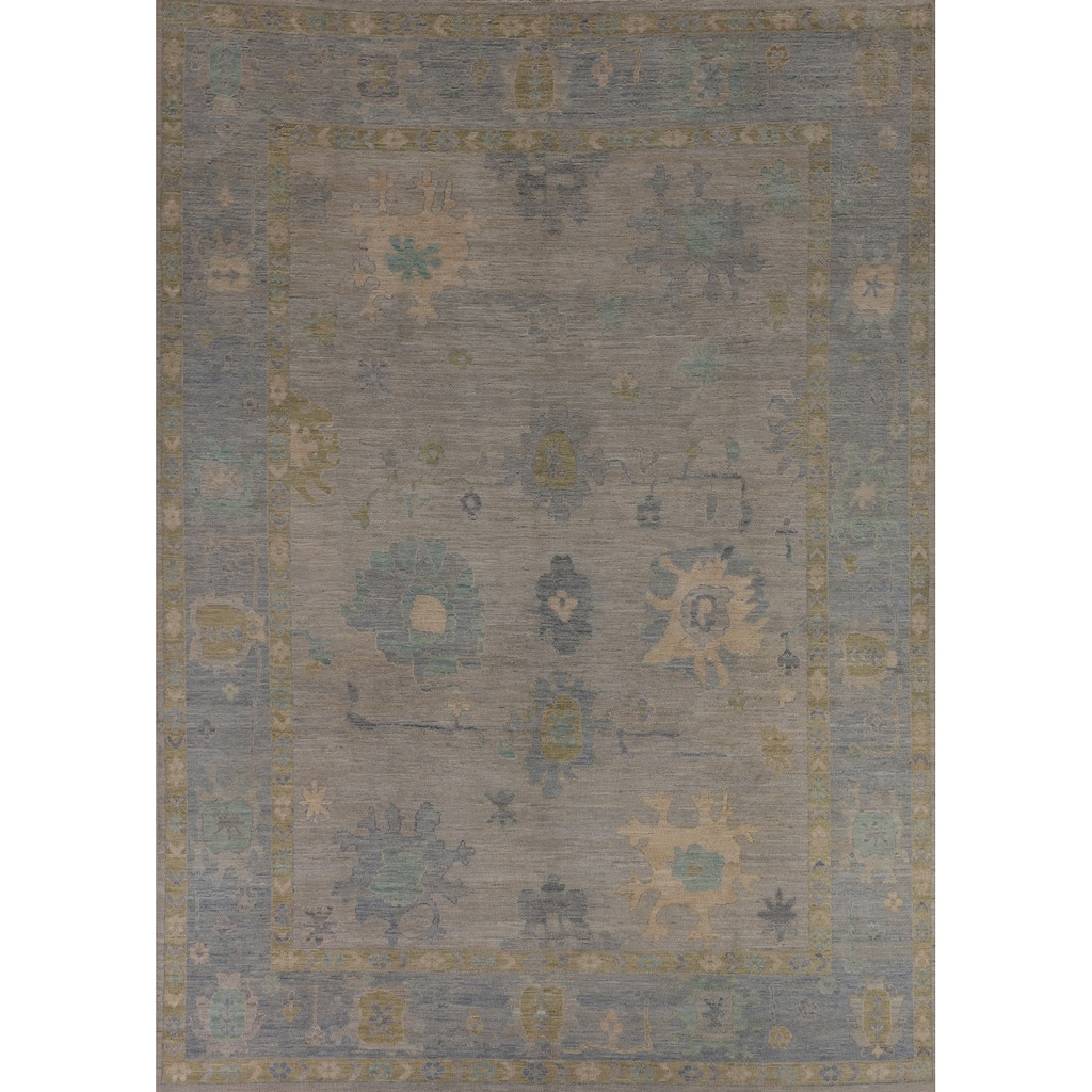 Vegetable Dye Oushak Oriental Area Rug Hand-Knotted Grey Wool Carpet - 8'11"x 11'8"