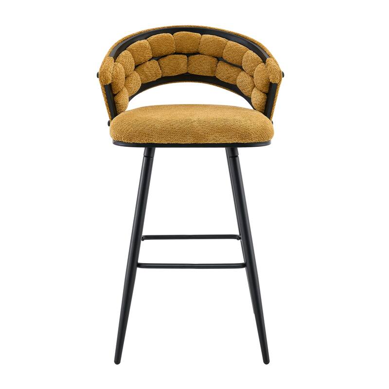 Set of 2 Velvet Bar Stools with Black Iron Legs, Modern Counter Height Stools for Home Bar