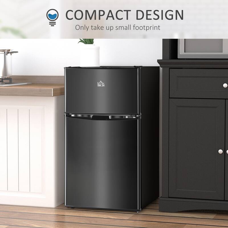 HOMCOM Double Door Mini Fridge with Freezer, 3.2 Cu.Ft Compact Refrigerator with Adjustable Shelf, Adjustable Thermostat
