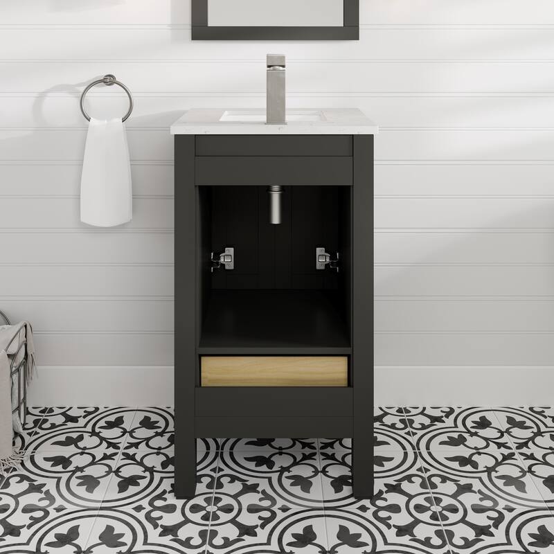 Eviva London 20"W Espresso Bath Vanity with Carrara Quartz Top