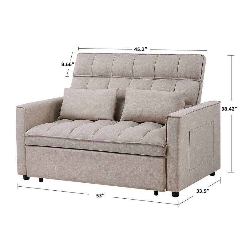 Modern 76" L 3-in-1 Multi-Functional Cream Sleeper Sofa with Iron Frame Pull-Out Loveseat