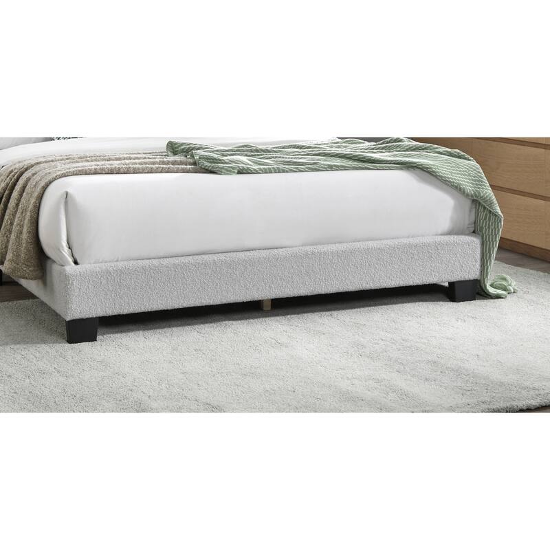 Queen Size Wool Upholstered Platform Bed Frame with Floral LED Headboard for Modern Bedrooms, Box Spring Not Required