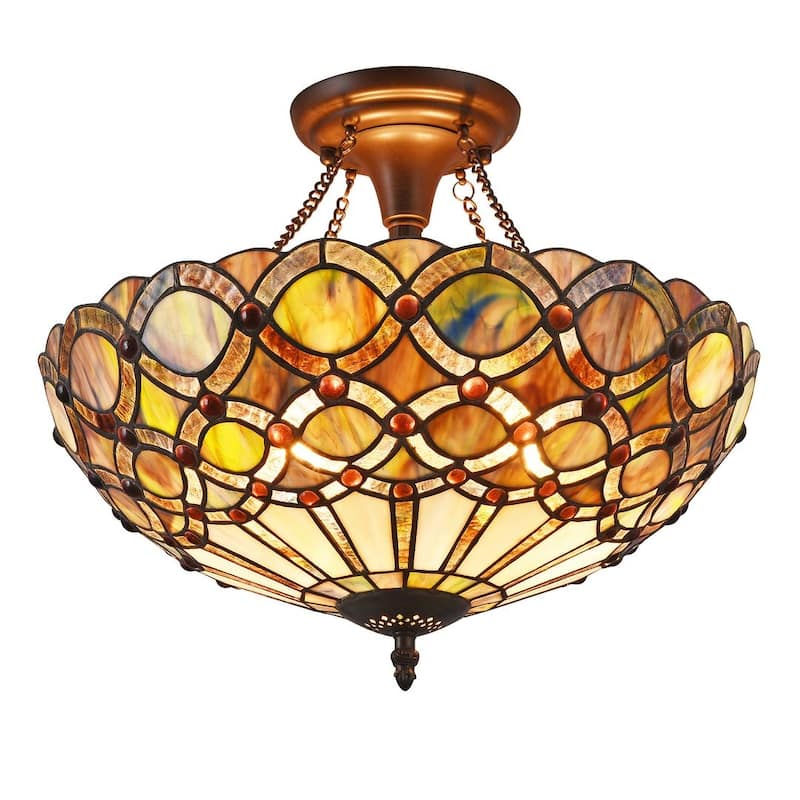 2-light Dark Bronze/Stone Glass Semi-Flush Mount