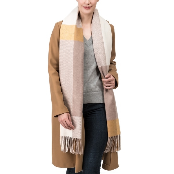 Glitzhome 75"L Yellow Cream and Grey Chevron Grain Scarf with Tassels. Opens flyout.
