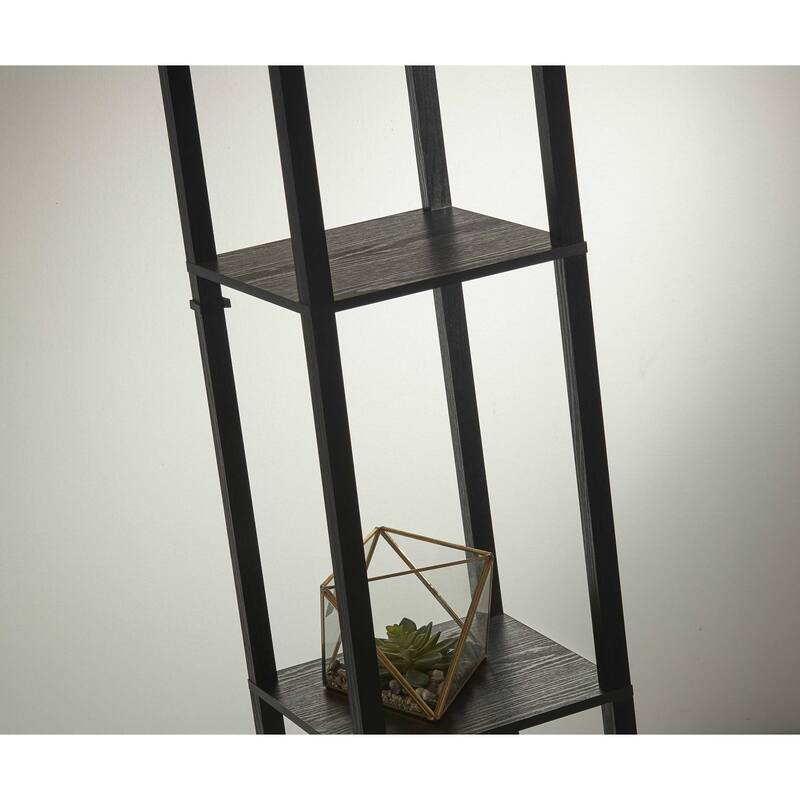 Floor Lamp with Natural Wood Finish Storage Shelves