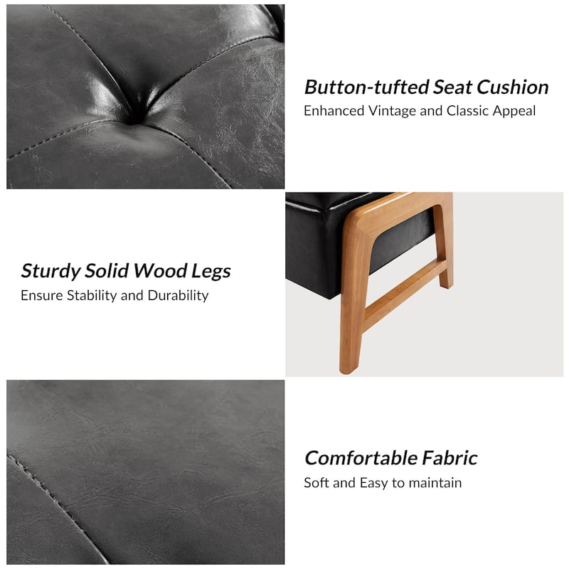 Rita Mid-century Modern Upholstered Storage Bench with Tufted Seat and Solid Wood Leg by HULALA HOME
