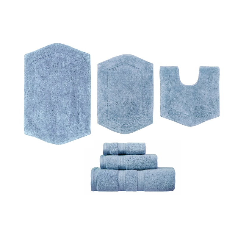 Home Weavers Waterford Collection Genuine Absorbent Cotton, Luxury 6 Piece set of Soft Rugss and Towels , Machine Washable - Blue
