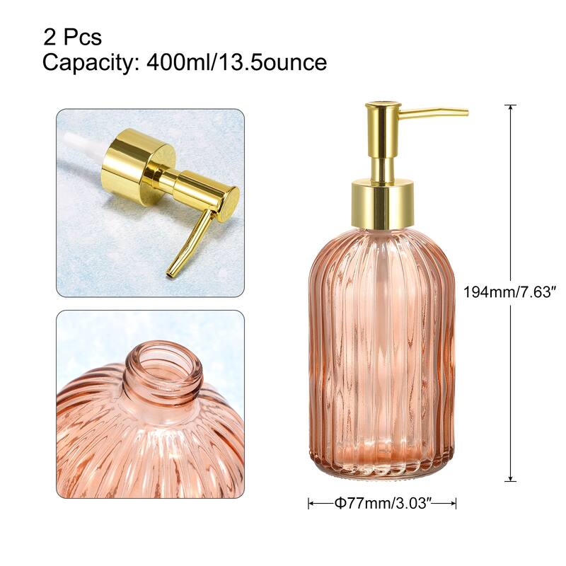 Soap Dispensers Set - 2 Pack 13.5Oz Glass Dish Hand Soap Dispenser with Golden Pump for Kitchen Bathroom - Orange
