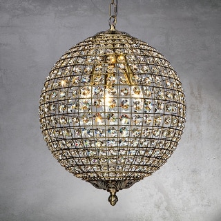 CraftHome Vintage Globe Crystal Chandelier in Antique Gold