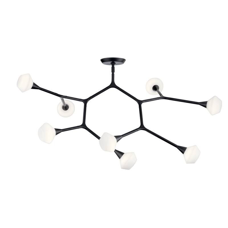 Cassius 52.5 Inch 8 Light Convertible Chandelier with Opal Glass in Black