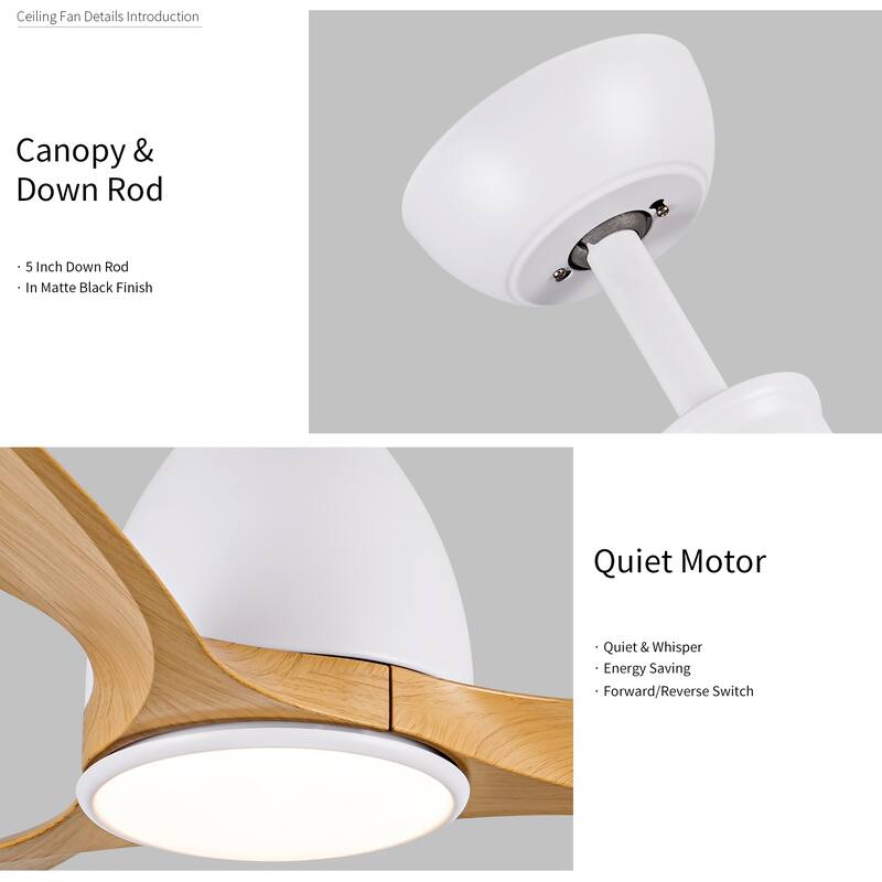 52 In.Intergrated LED Ceiling Fan with Antique Wood Graiin Blade
