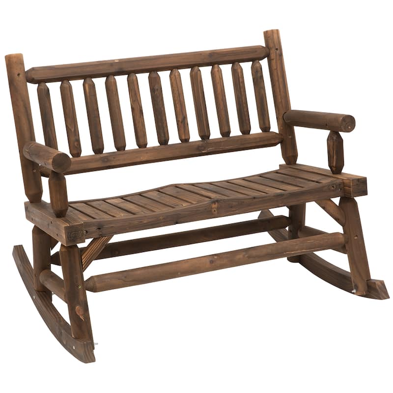 Outsunny 2-Person Wooden Rocking Chair Rocker Bench with Relaxing Swinging Motion