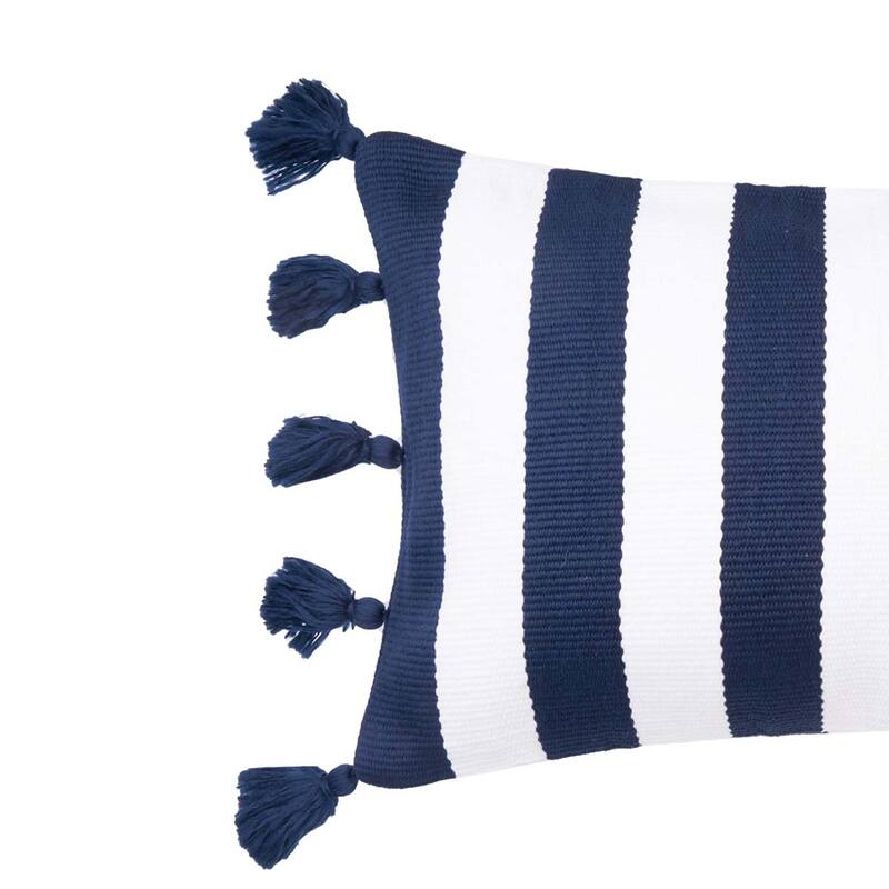 Cabana Navy Stripes Tassels Pillow