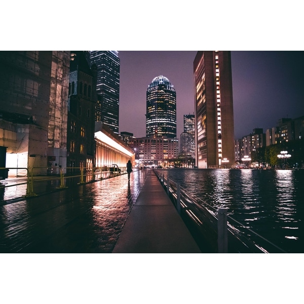 Water Building Nighttime Photograph Art Print Wall Artwork Decor