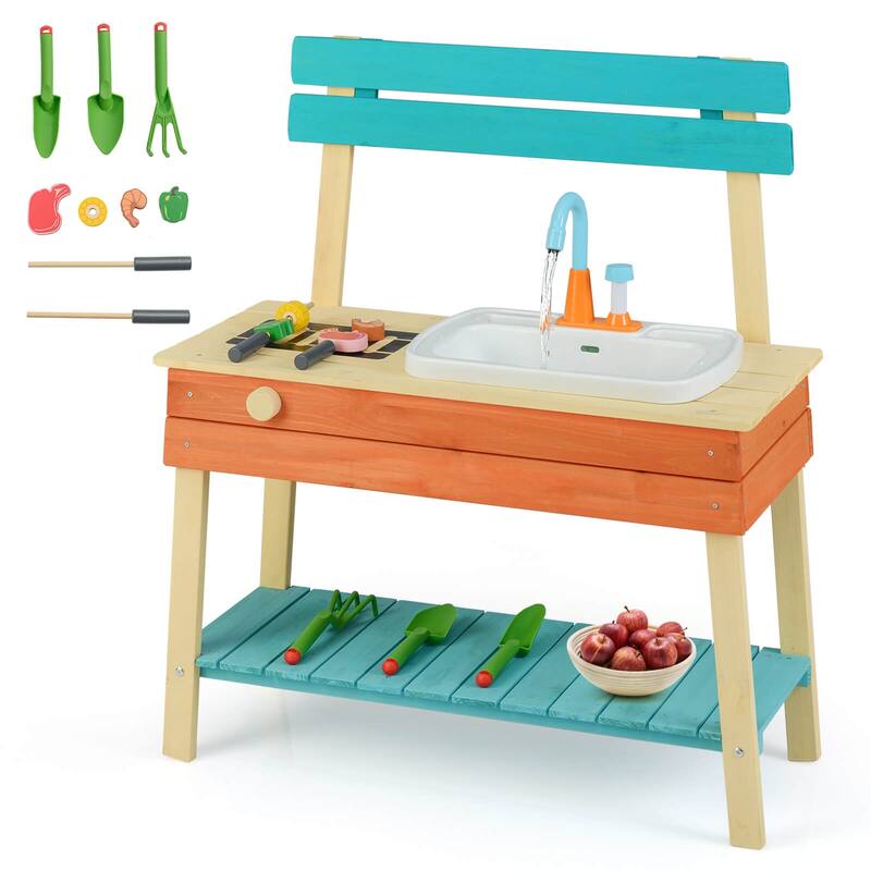 Costway Play Kitchen for Kids Wooden Toy Kitchen Playset with Wood - See Details - as pic shows - See Details