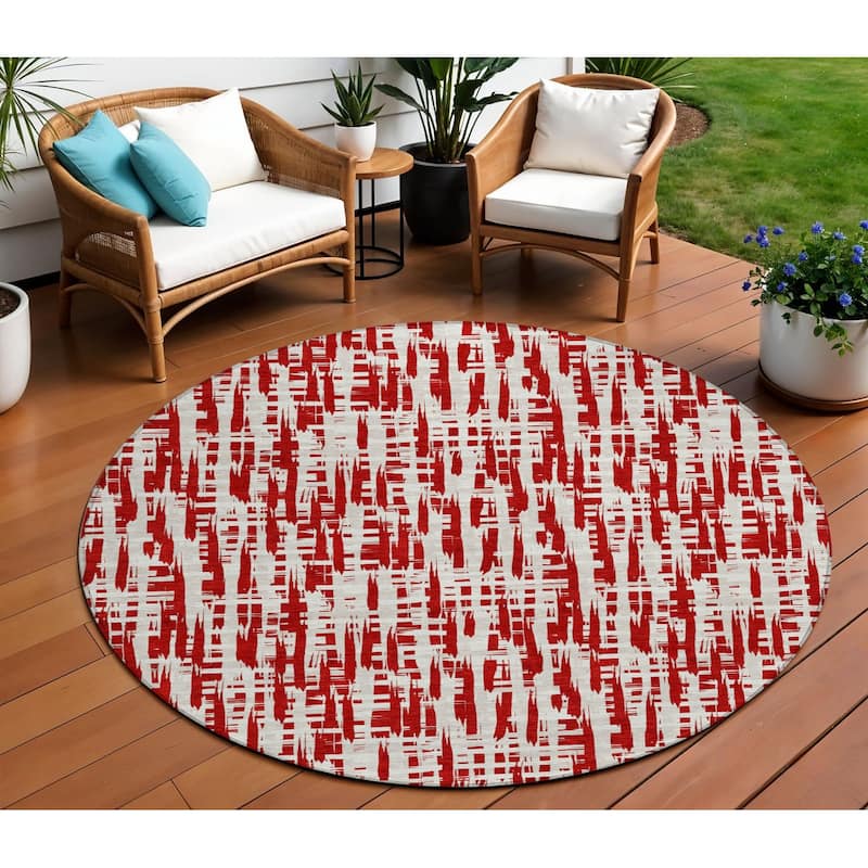 HomeRoots Abstract Transitional Rectangle Outdoor Rug - 8' Round