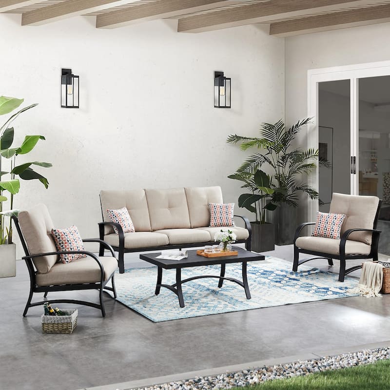 Patio Outdoor 4 Pieces Furniture Sofa Set with Sunbrella Cushion - Beige