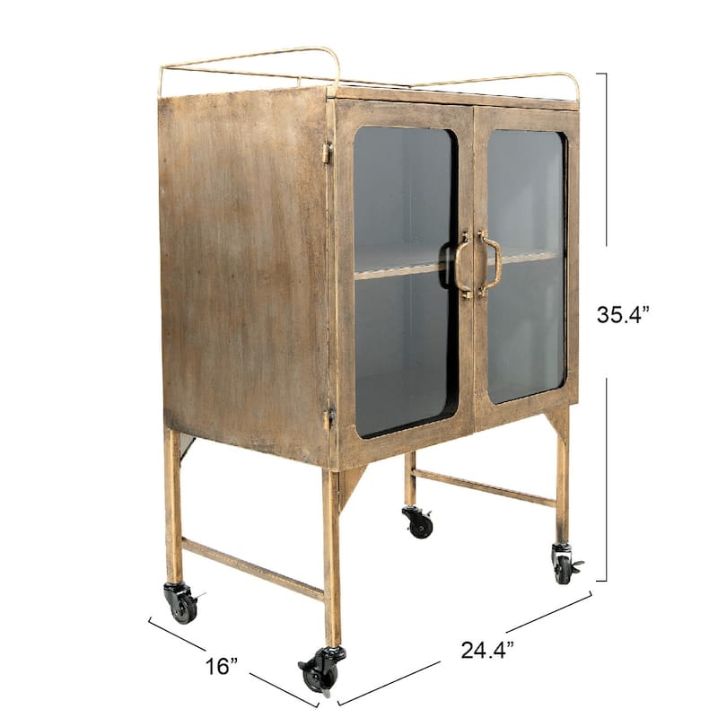 Metal Cabinet with Glass Doors and Wheels