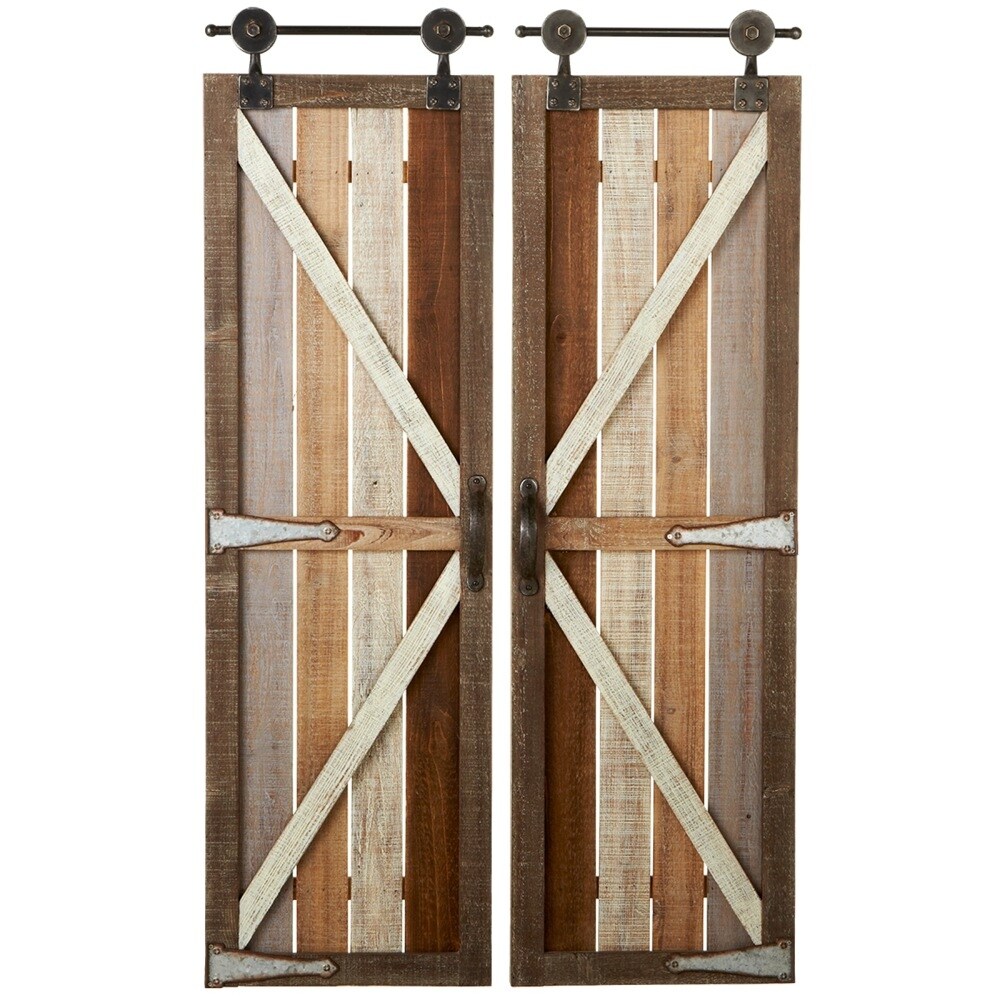 Shop Set Of 2 Pine Oak And Mahogany Brown Assorted Barn Doors