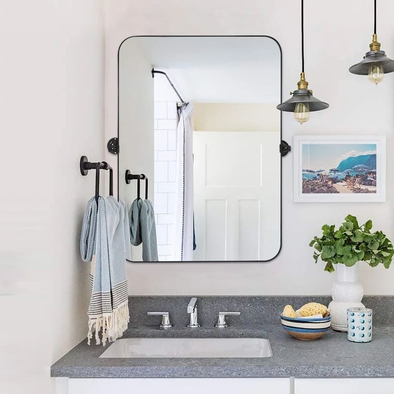 Rectangular Metal Framed Pivoted Bathroom Wall Vanity Mirror Adjustable Wall-Mounted For Modern Wall Decor