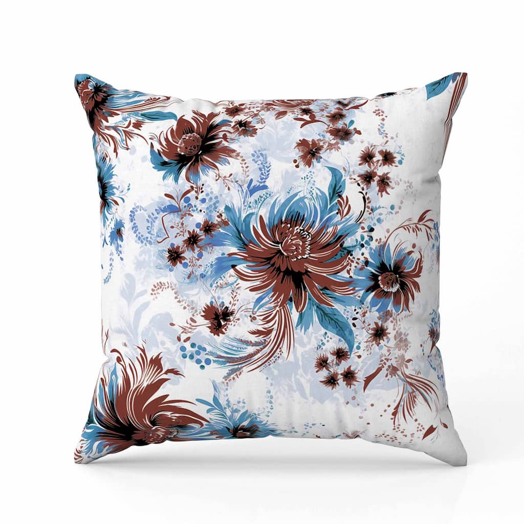 Delightful Wildflowers Faux Suede Reversible Throw Pillow White and Blue