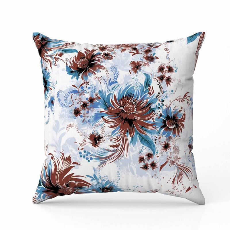 Delightful Wildflowers Indoor/Outdoor Reversible Throw Pillow White and Blue