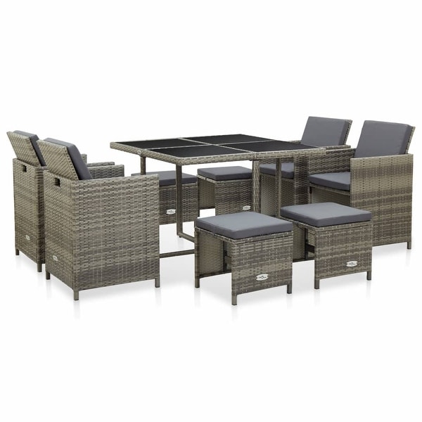 vidaXL 9 Piece Outdoor Dining Set with Cushions Poly Rattan Gray. Opens flyout.