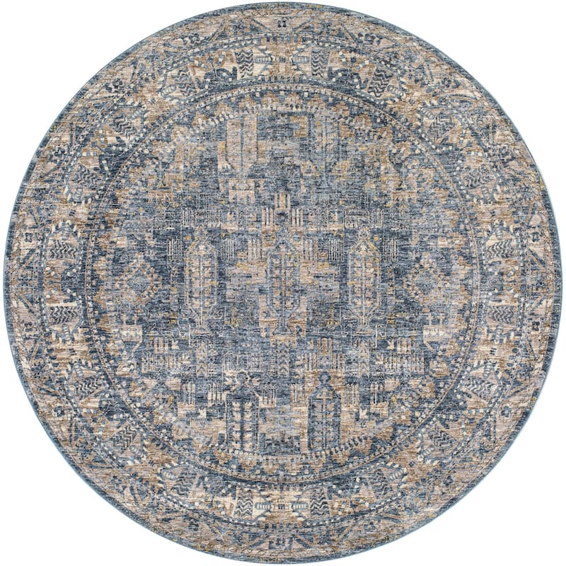 Livabliss Mirabel Traditional Area Rug - 7'10" x 7'10" Round - Navy