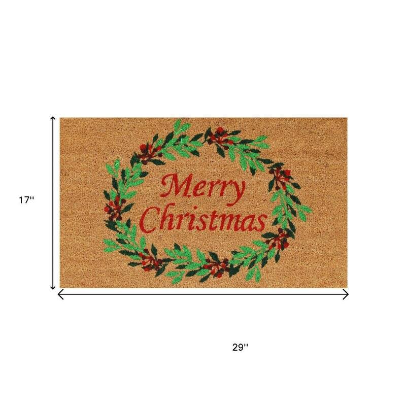 HomeRoots 17" X 29" Brown Red And Dark Green Christmas Merry Christmas Outdoor Coir Door Mat - 17.00' X '29.00