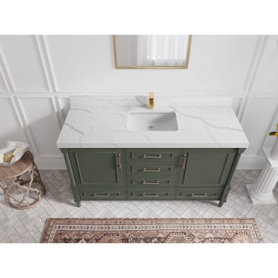 Willow Collections 60 in. W x 22 in. D Aberdeen Single Bowl Sink Bathroom Vanity in Pewter Green with Countertop