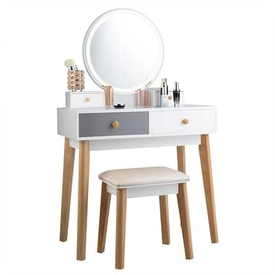 Gymax Makeup Dressing Vanity Table Set w/ Touch Screen Dimming Mirror - See Details