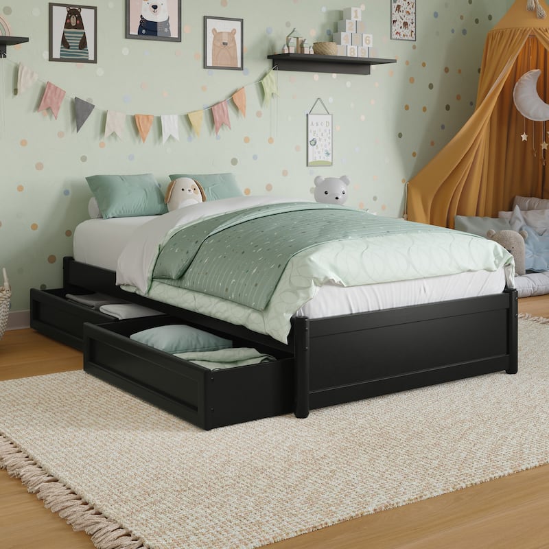 Barcelona Panel Platform Bed with Storage Drawers - Black - Twin