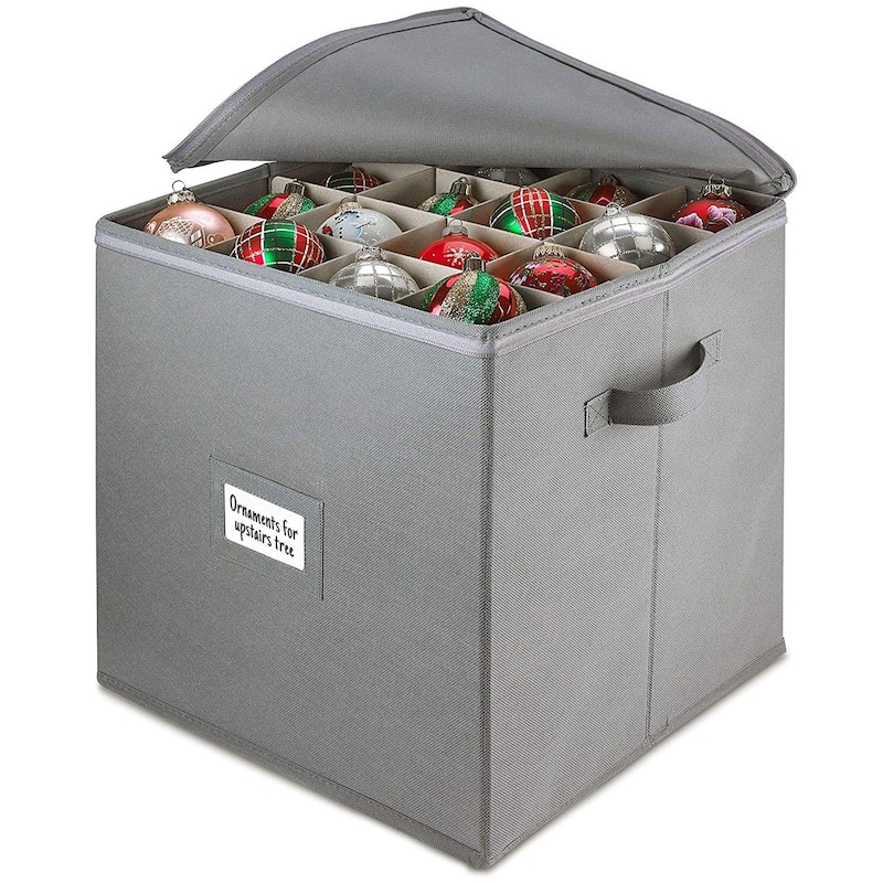 Christmas Ornament Storage Box with Zippered Cover –Stores up to 64 Ornaments,