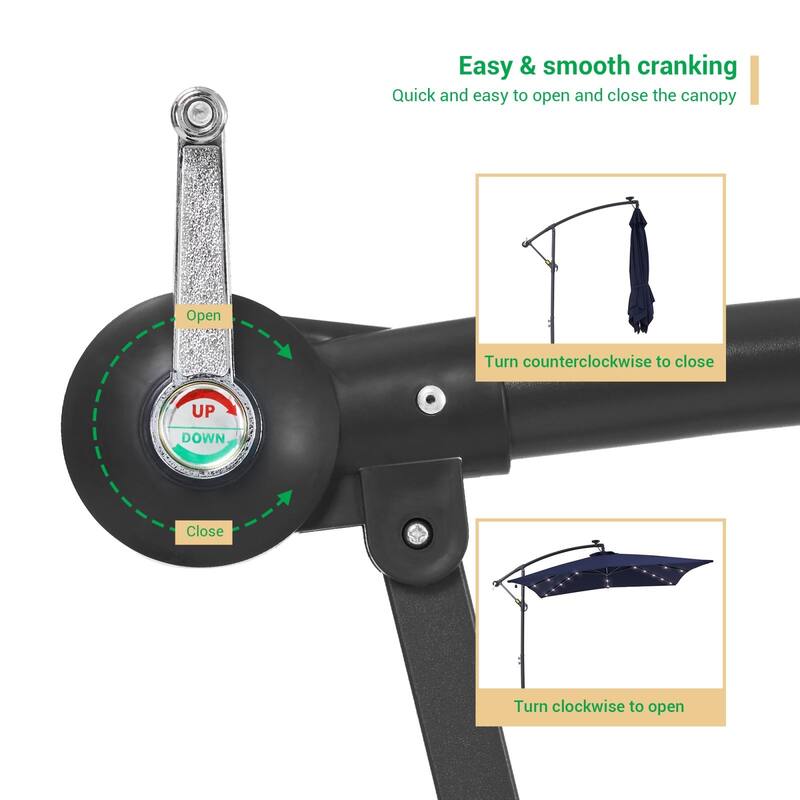 LIVOOSUN Solar Powered 8.2ft LED Patio Offset Umbrella With Base