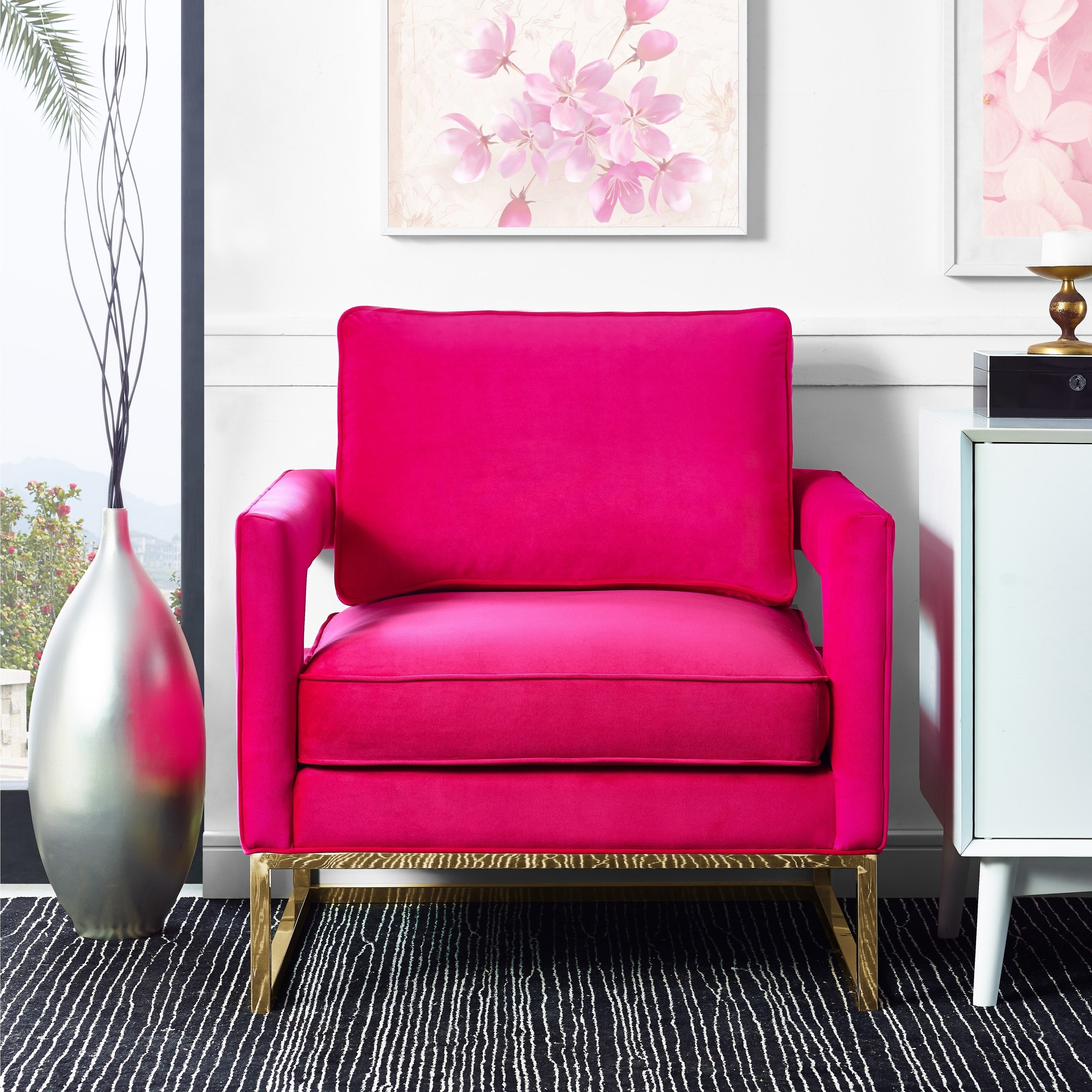 Avery Pink Velvet and Stainless Steel Chair