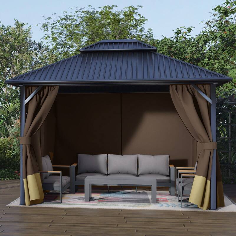 Aoodor Gazebo 12x16 FT Curtain Replacement-Universal 4-Panel Sidewalls, Curtain Only