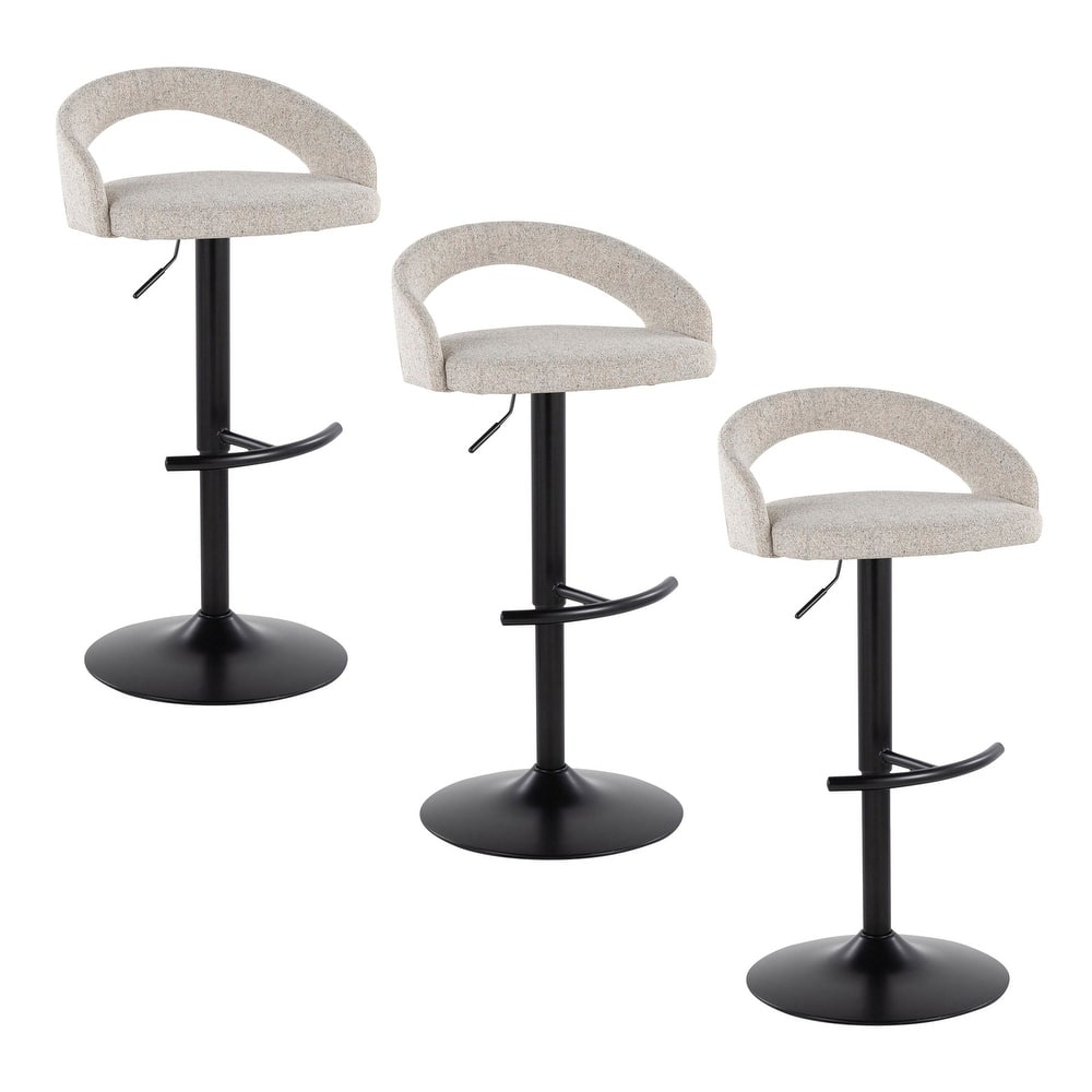 Grotto Upholstered Adjustable Barstool with Black Metal - Set Of 3