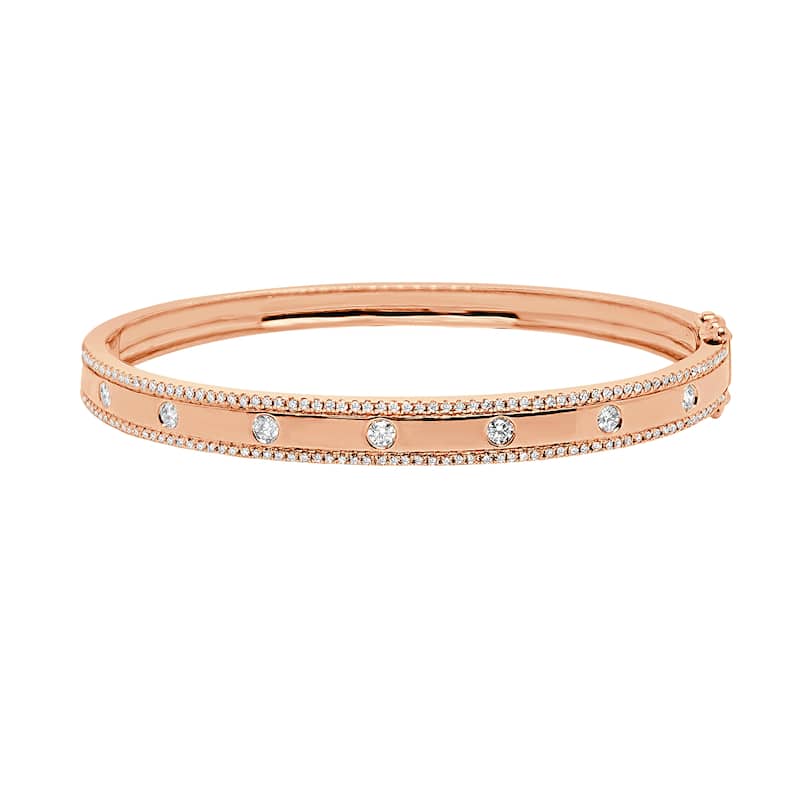 Auriya 14k Gold Lab Grown Round Diamond Station Flex Bangle Bracelet 0.77 ct. tw. (F-G, VS) - White - Rose