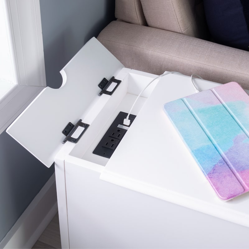 Rectangular Accent Table with USB and Storage Compartment - 24" - White