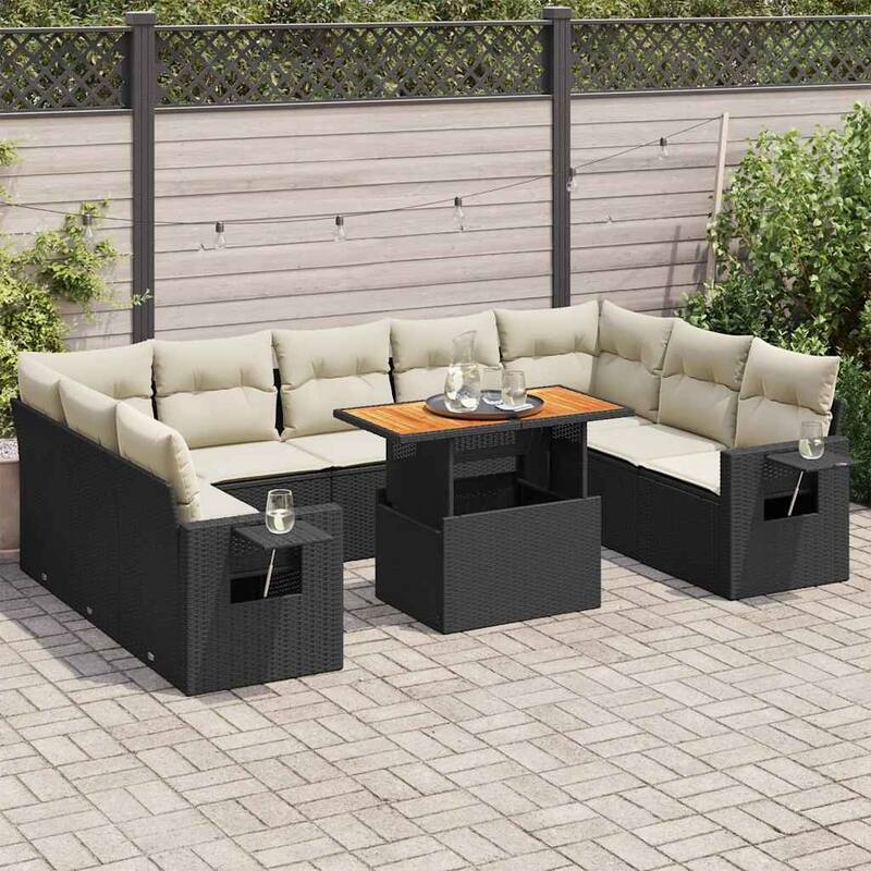 vidaXL Patio Sofa Set with Cushions Table and Sofa Sections 10 Piece Poly Rattan - 21.7 x 39.4 x 28.7