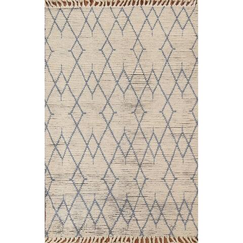 Contemporary Moroccan Shaggy Wool Area Rug Hand-knotted Office Carpet - 5'7" x 7'10"