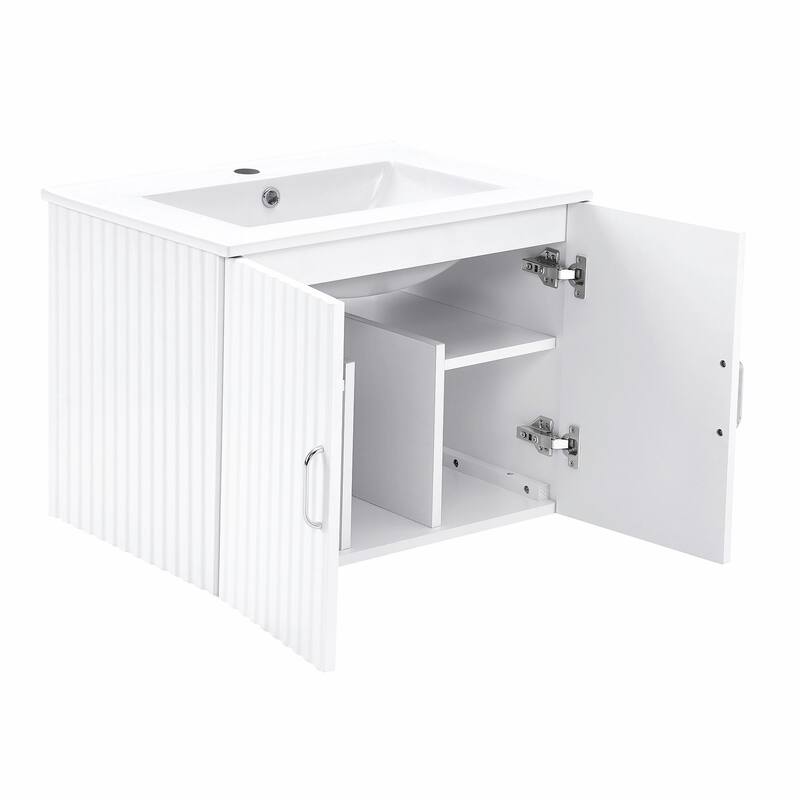 24" Floating Bathroom Vanity with White Porcelain Sink and Soft-Close Doors
