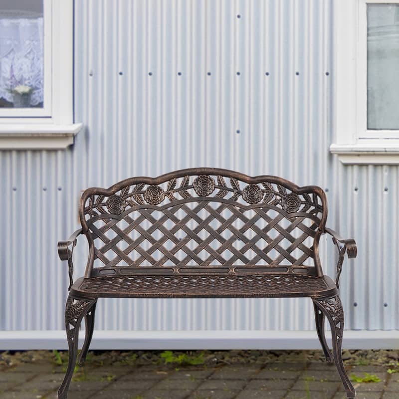 42.5 in. Cast Aluminum Park Bench Courtyard Backyard Decorative Bench