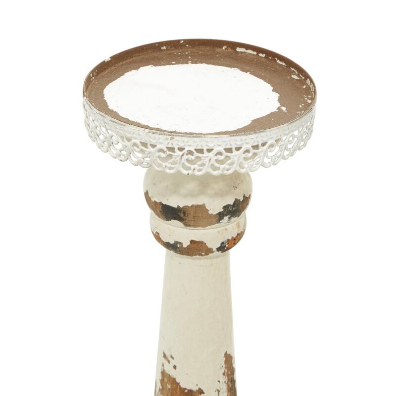 Wood Distressed Pillar Candle Holder - Set of 2 Brown - Roche River Decor