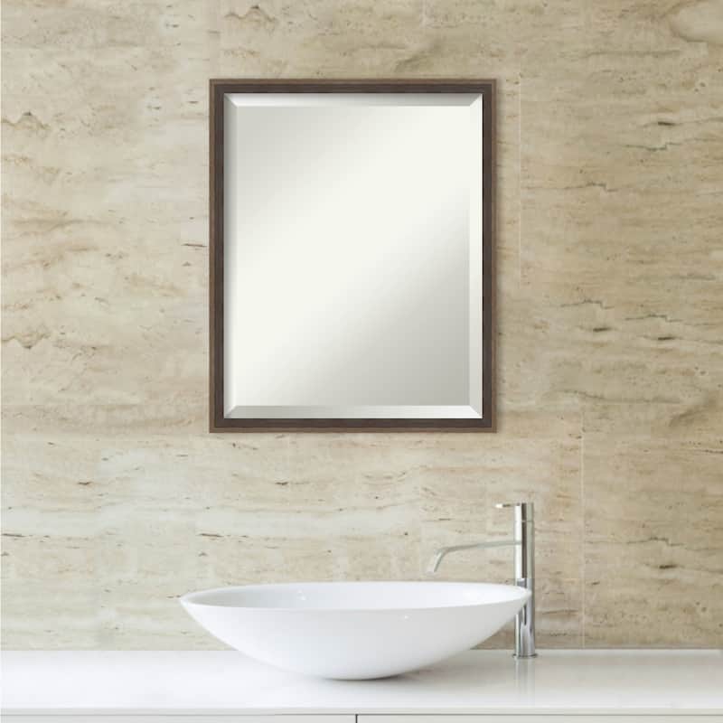 Beveled Wood Bathroom Wall Mirror - Hardwood Wedge Mocha Frame - Hardwood Wedge Mocha