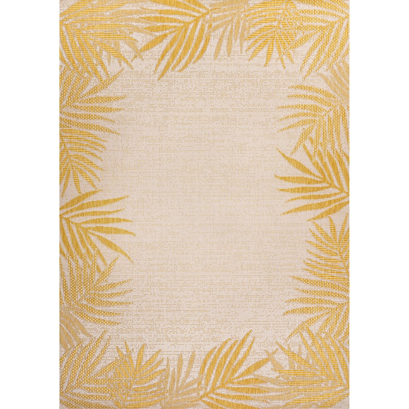 JONATHAN Y Beckett Coastal Cottage Palm Frond Border Blue/Cream Indoor/Outdoor Area Rug - 8 X 10 - Yellow/Cream