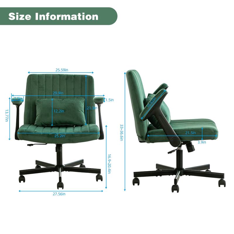 Green Velvet Criss Cross Armrest Office Chair with Wheels - N/A