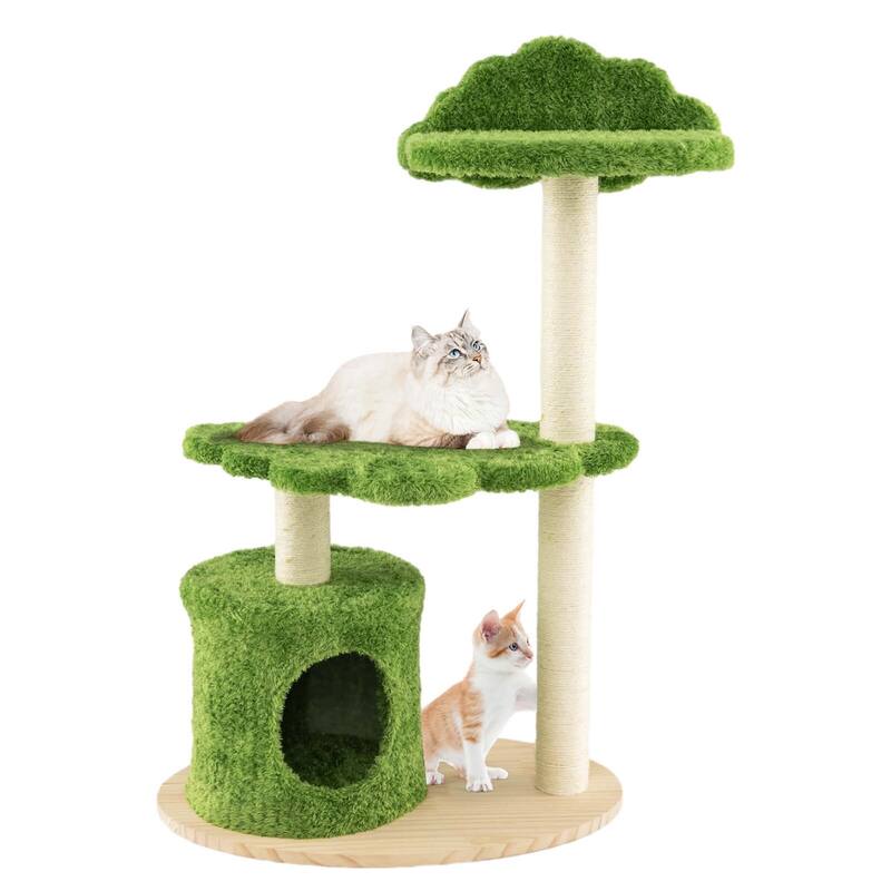 Costway 38" Cute Cat Tree Cat Condo Furniture with Fully Wrapped Sisal - See Details - Green - See Details