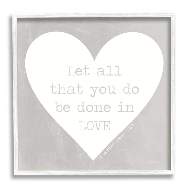 Stupell Uplifting Religious Quote Bible Verse Heart Shape Framed Wall Art, Design by Imperfect Dust - Grey - 24 x 24 - White