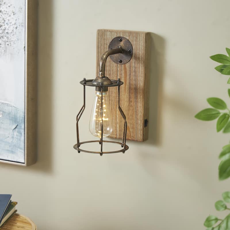 Metal Geometric Battery Operated Room Accent Lamp with Included Fixed LED Light - Brown - Roche River Decor